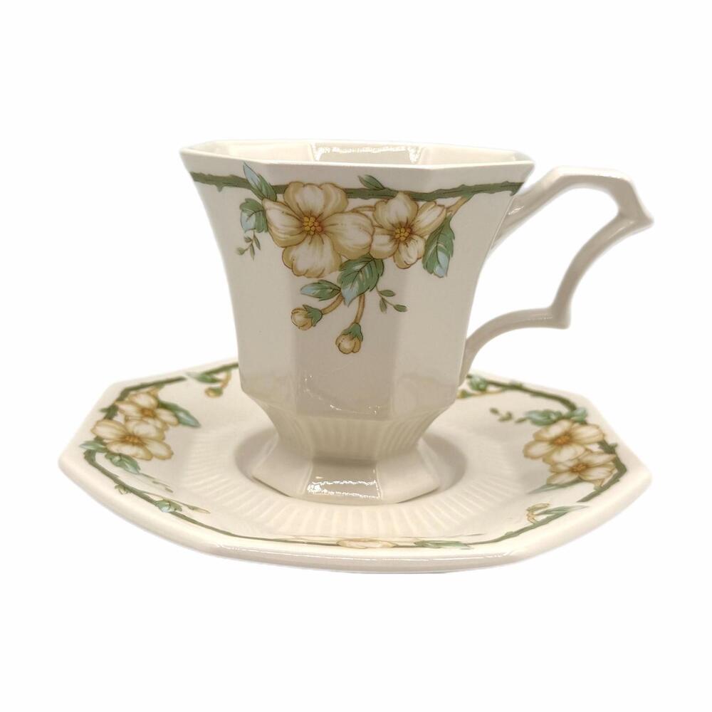 Nikko Classic Collection Dogwood Octagonal Footed Teacup & Saucer Set